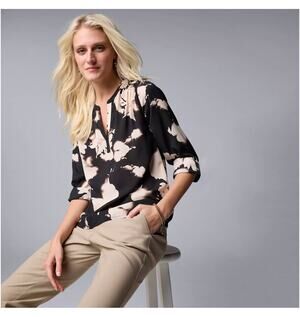 Simply Vera Vera Wang Black & Tan Floral Blouse